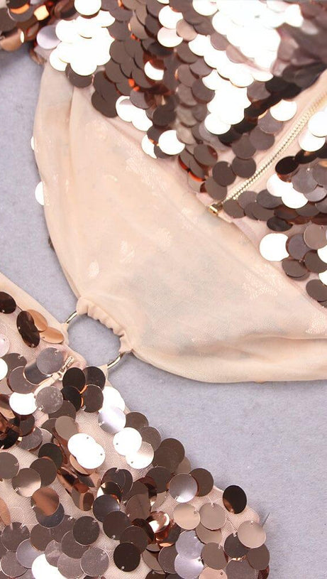 SPARKLING LONG SLEEVE MINI DRESS IN GOLD