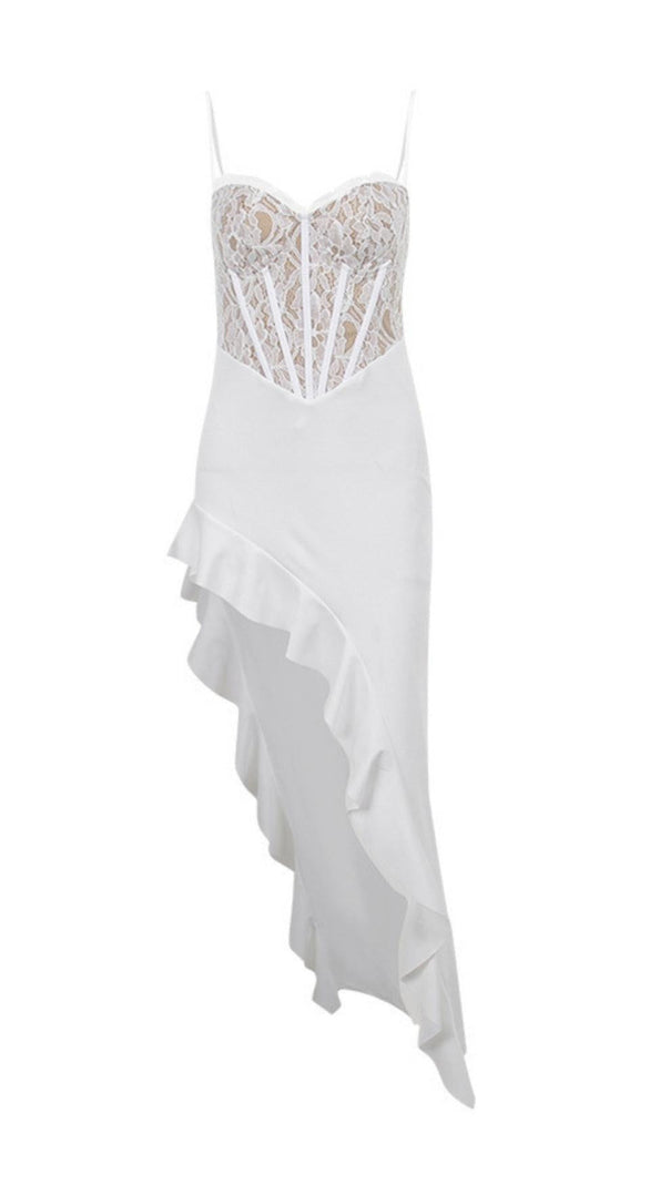 AIIZIE LACE ASYMMETRIC RUFFLE MIDI DRESS - product image