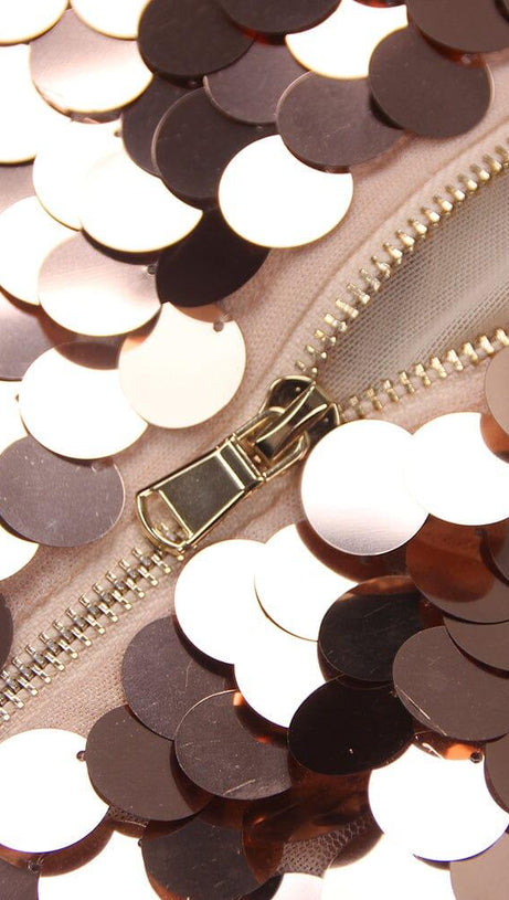 SPARKLING LONG SLEEVE MINI DRESS IN GOLD