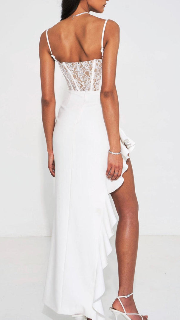 AIIZIE LACE ASYMMETRIC RUFFLE MIDI DRESS - product image