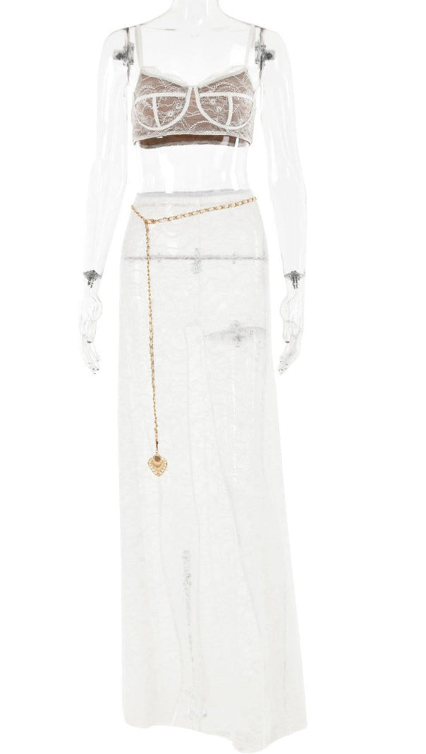 AIIZIE LACE SKIRT SET WITH WAIST CHAIN IN WHITE - product image