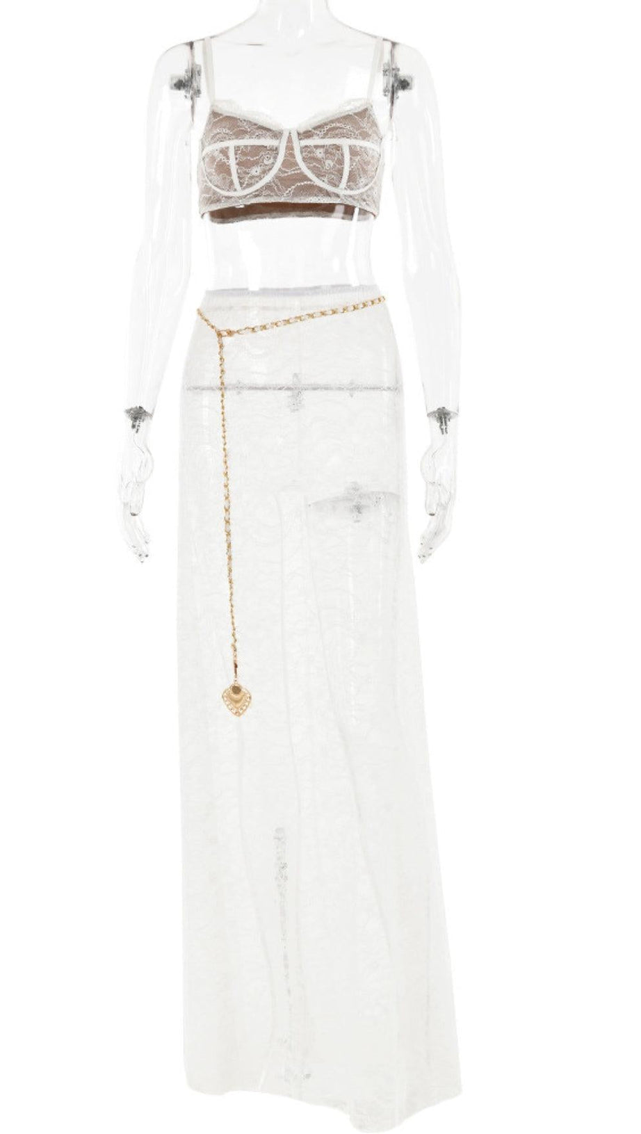 SPITZENROCK-SET MIT TAILLEKETTE IN WEISS