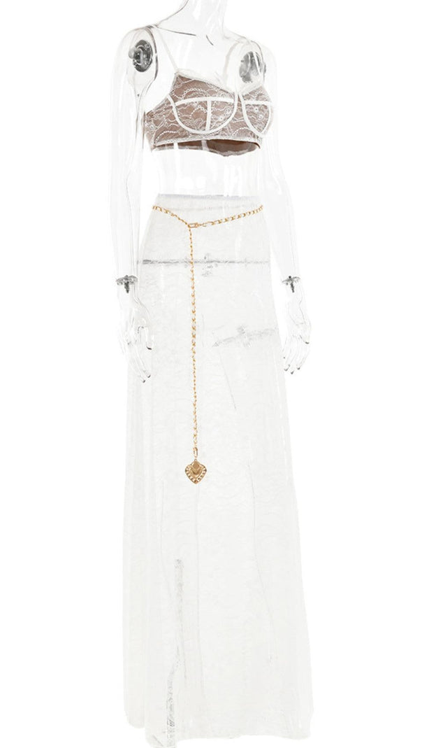 AIIZIE LACE SKIRT SET WITH WAIST CHAIN IN WHITE - product image