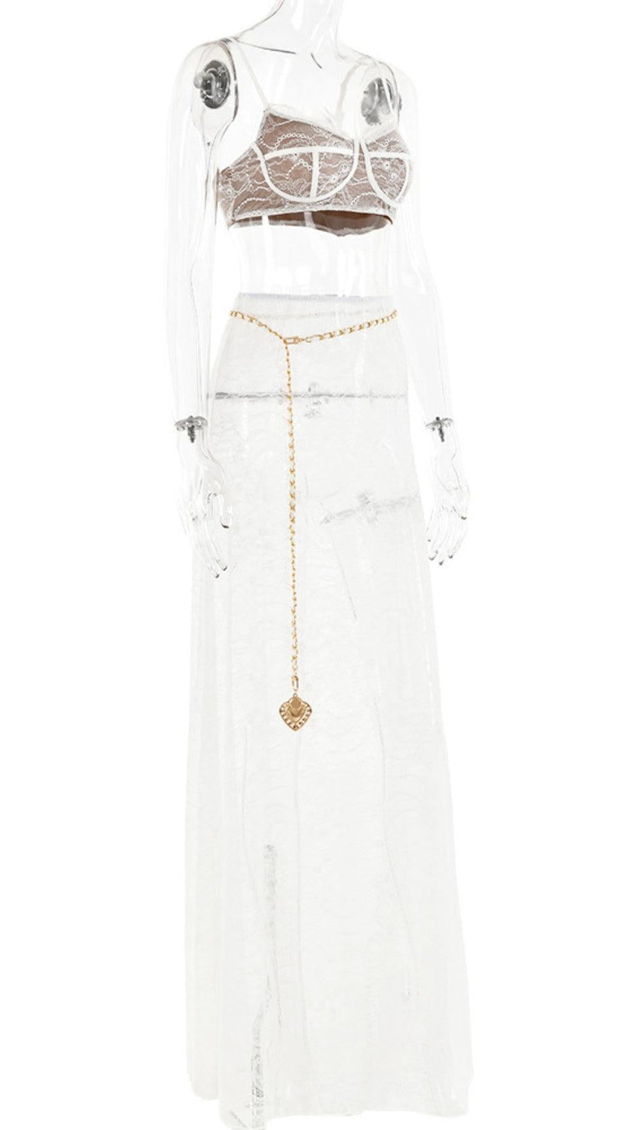 SPITZENROCK-SET MIT TAILLEKETTE IN WEISS