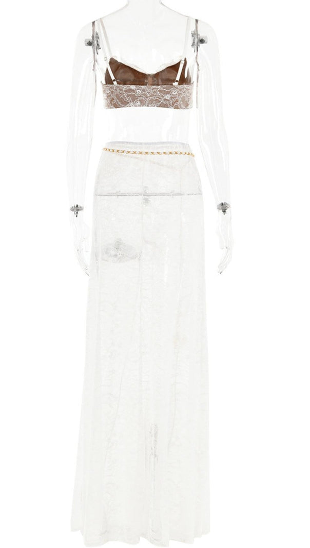 AIIZIE LACE SKIRT SET WITH WAIST CHAIN IN WHITE - product image