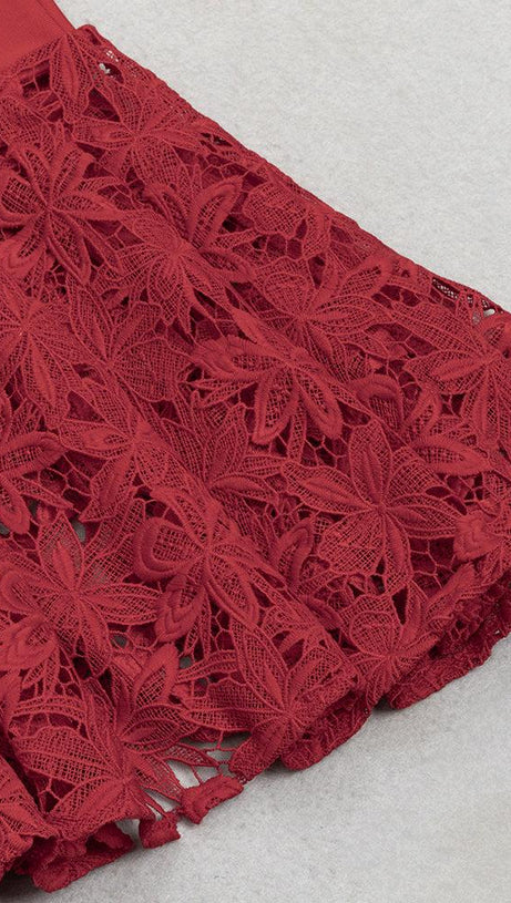 LACE SLEEVE MERMAID MAXI DRESS IN RED