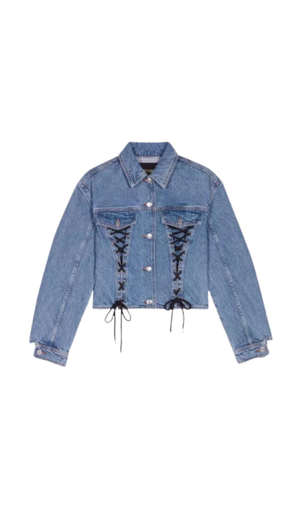 AIIZIE LACED-DETAIL COTTON-BLEND DENIM JACKET - product image
