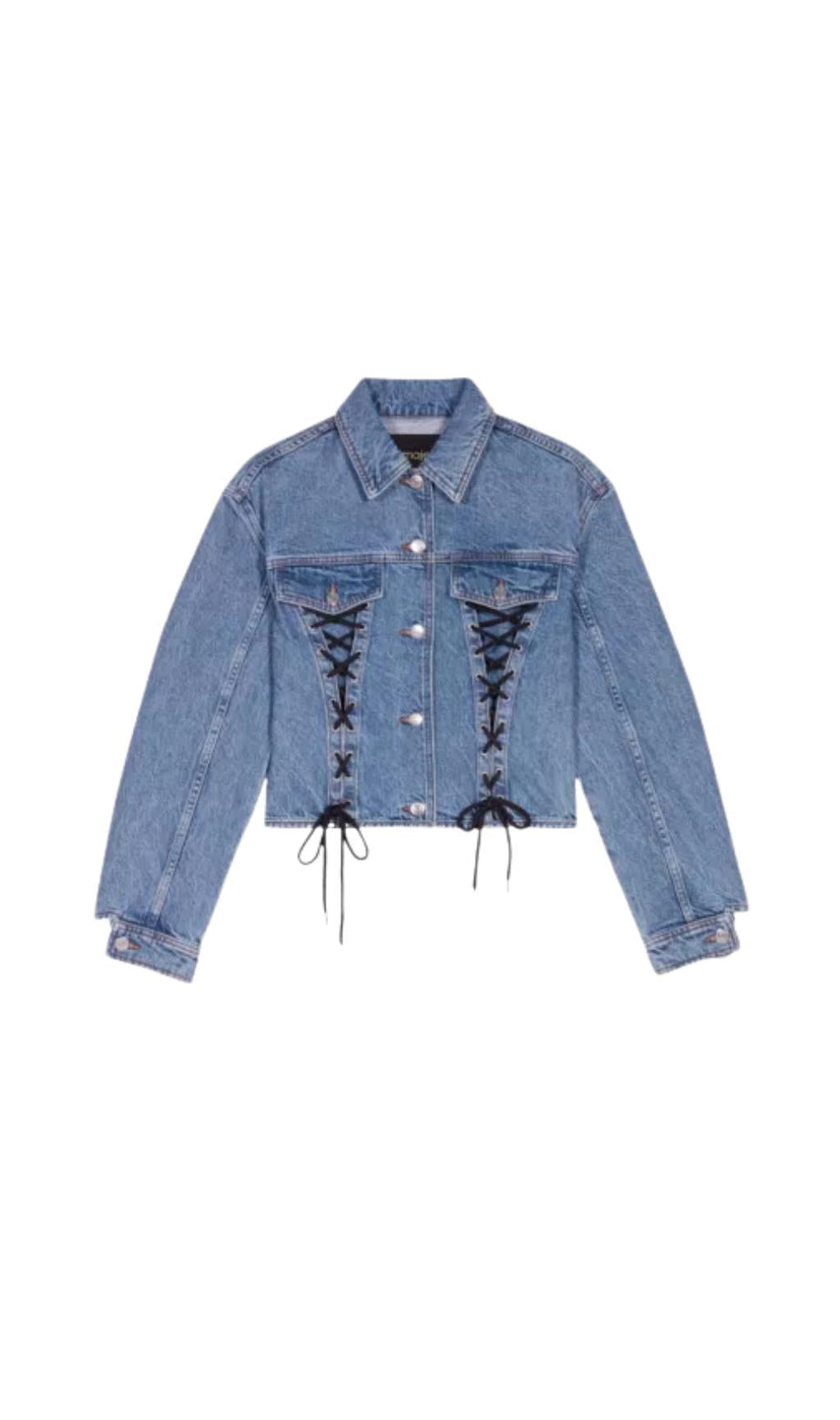 Jeansjacke aus Baumwollmischung mit Schnürdetails 