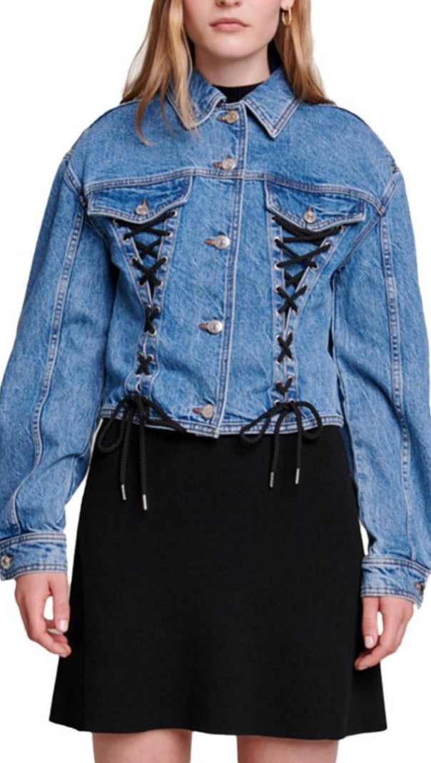 AIIZIE LACED-DETAIL COTTON-BLEND DENIM JACKET - product image