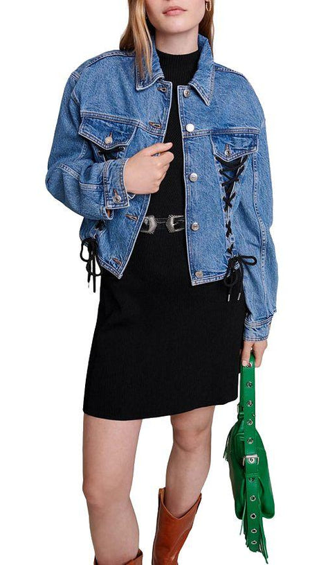 Jeansjacke aus Baumwollmischung mit Schnürdetails 