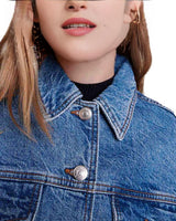 LACED-DETAIL COTTON-BLEND DENIM JACKET