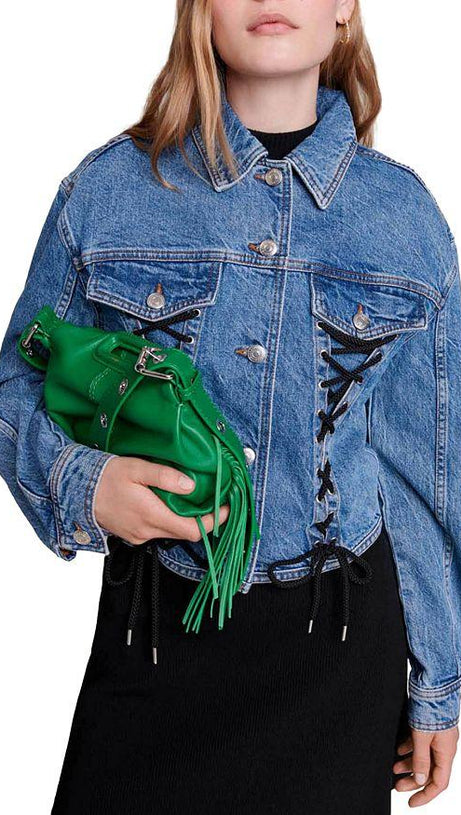 Jeansjacke aus Baumwollmischung mit Schnürdetails 