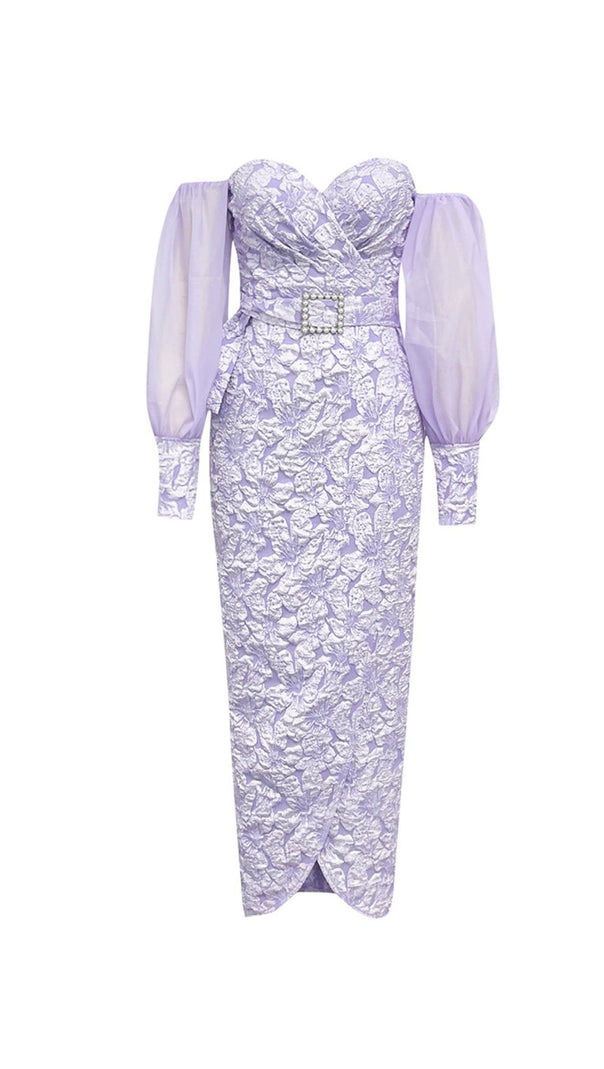 AIIZIE LAVENDER PUFF LONG SLEEVE FLORAL MAXI DRESS - product image