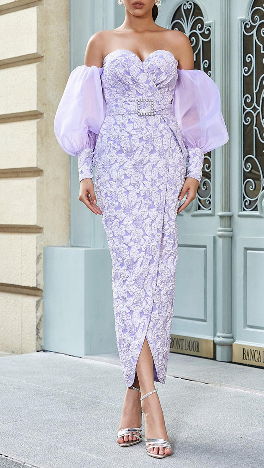 LAVENDER PUFF LONG SLEEVE FLORAL MAXI DRESS