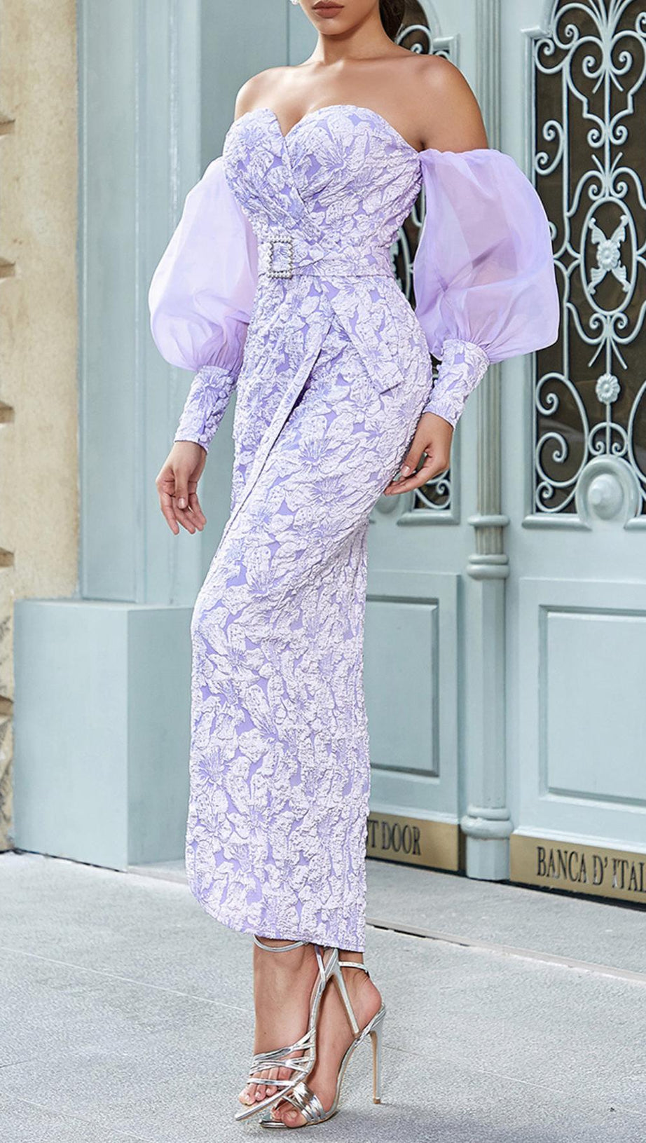 LAVENDER PUFF LONG SLEEVE FLORAL MAXI DRESS
