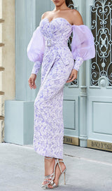 LAVENDER PUFF LONG SLEEVE FLORAL MAXI DRESS