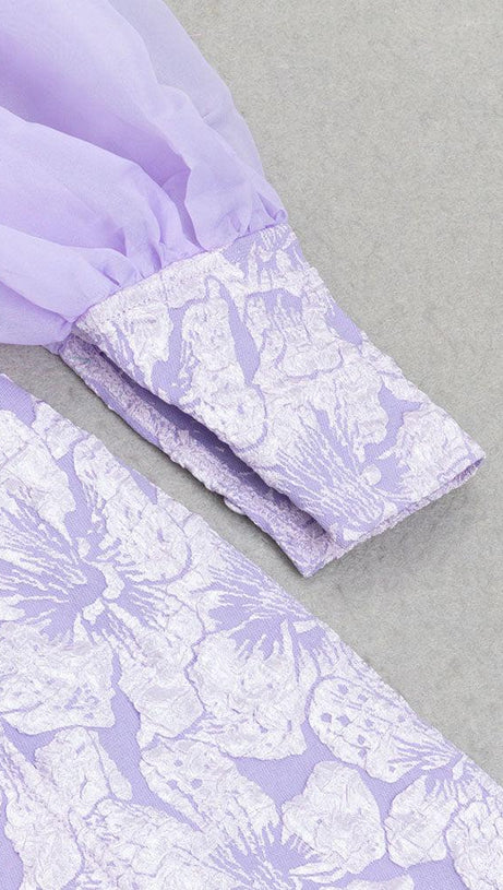 LAVENDER PUFF LONG SLEEVE FLORAL MAXI DRESS