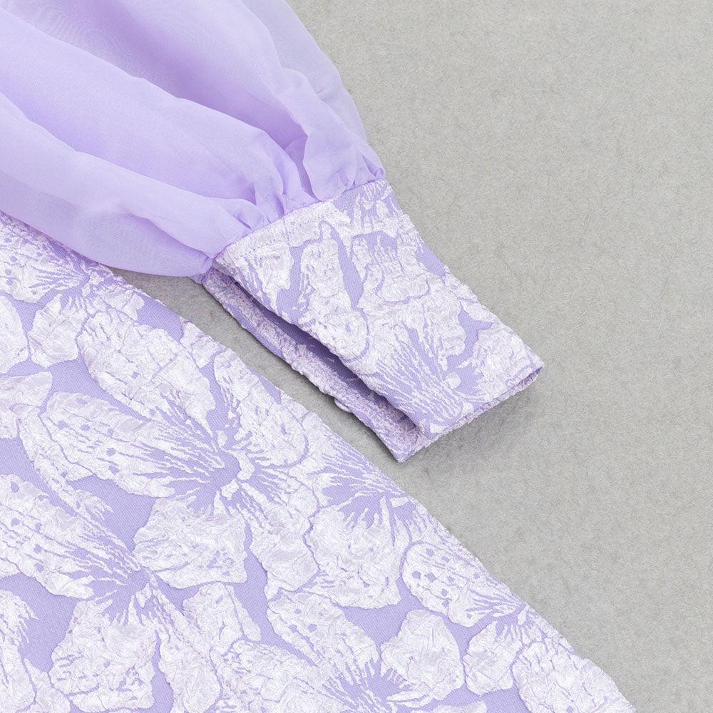AIIZIE LAVENDER PUFF LONG SLEEVE FLORAL MAXI DRESS - product image