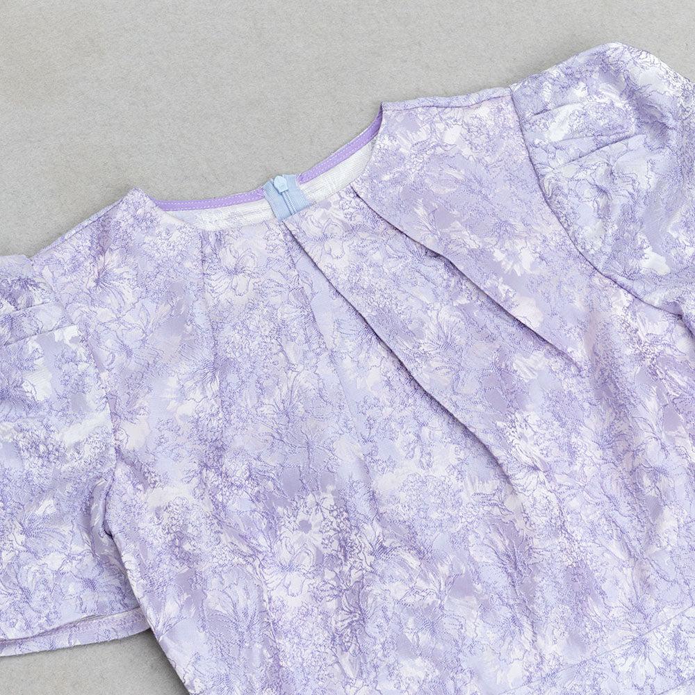 ABITO MIDI DRAPPEGGIATO A MANICHE CORTE CON FIORI LAVANDA 