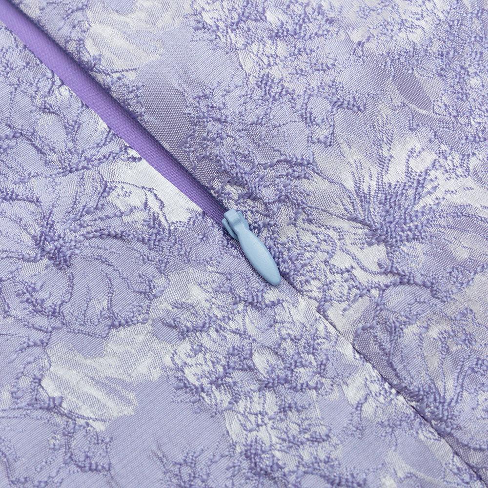 ABITO MIDI DRAPPEGGIATO A MANICHE CORTE CON FIORI LAVANDA 