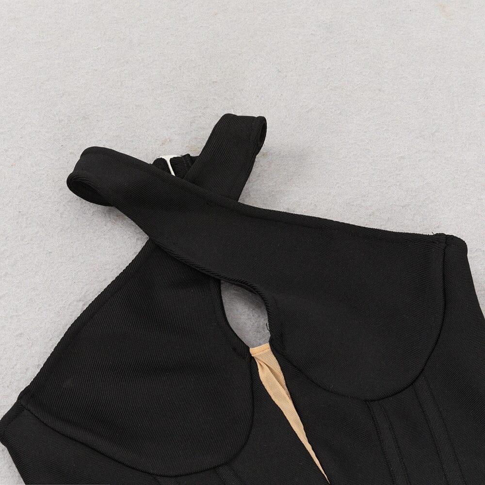 AIIZIE MESH CORSET HALTER MAXI DRESS IN BLACK - product image