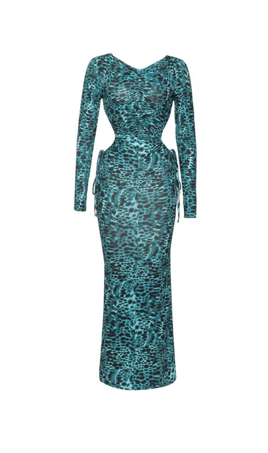 Maxikleid mit Leopardenmuster, Cut-Outs und Meerjungfrauen-Saum 