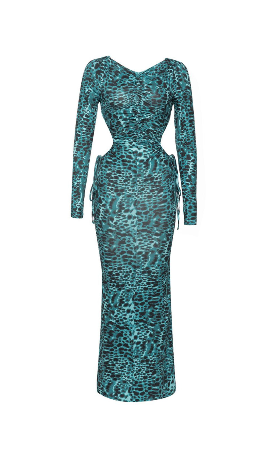 LEOPARD PRINT CUT OUT MERMAID HEM MAXI DRESS