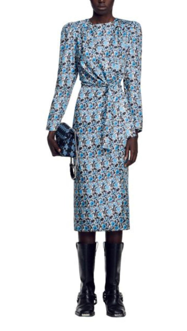 AIIZIE LISE LONG SLEEVE SILK MIDI DRESS - product image