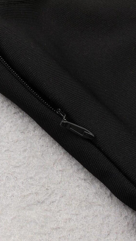 MESH CORSET HALTER MAXI DRESS IN BLACK