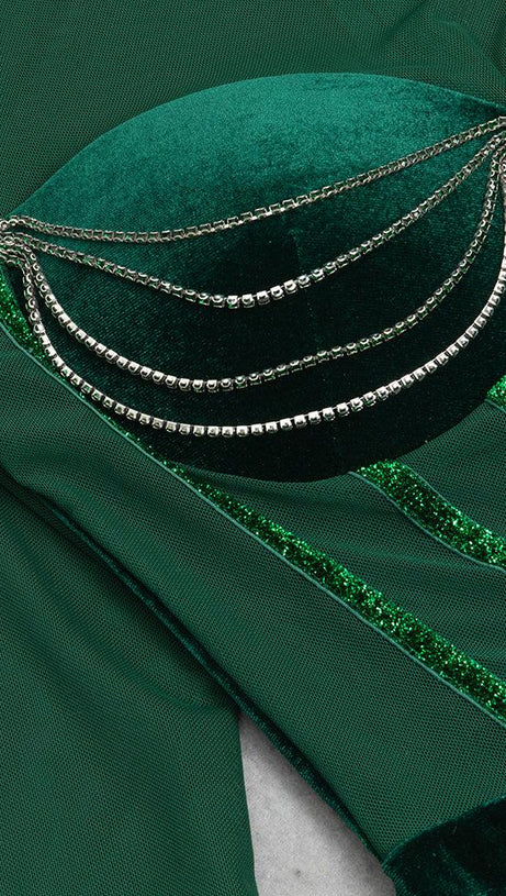 LONG SLEEVE BUSTIER MAXI VELVET DRESS