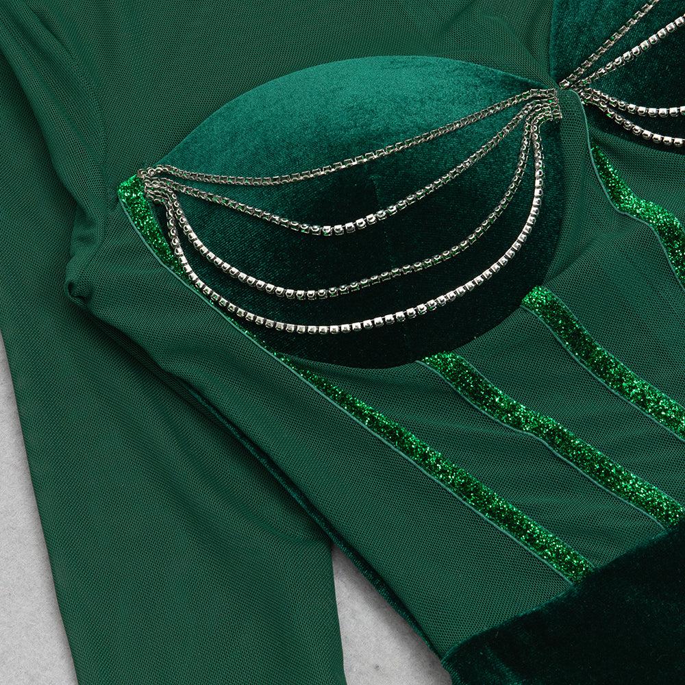 Long Sleeve Bustier Maxi Velvet Dress