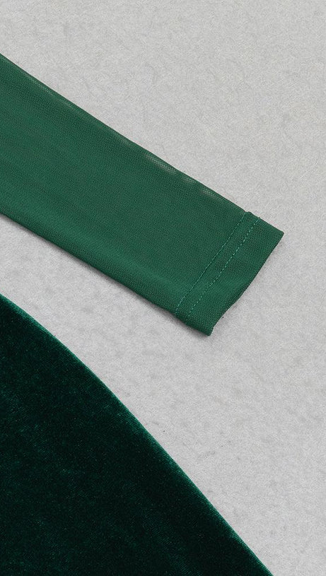 LONG SLEEVE BUSTIER MAXI VELVET DRESS