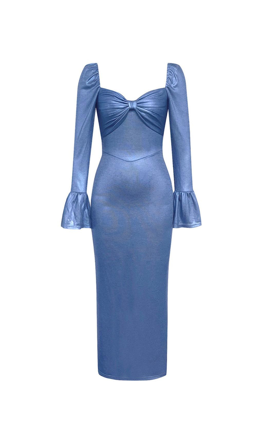 LANGÄRMELIGES MIDIKLEID MIT BUSTIER IN BLAU