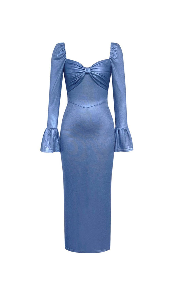 LONG SLEEVE BUSTIER MIDI DRESS IN BLUE