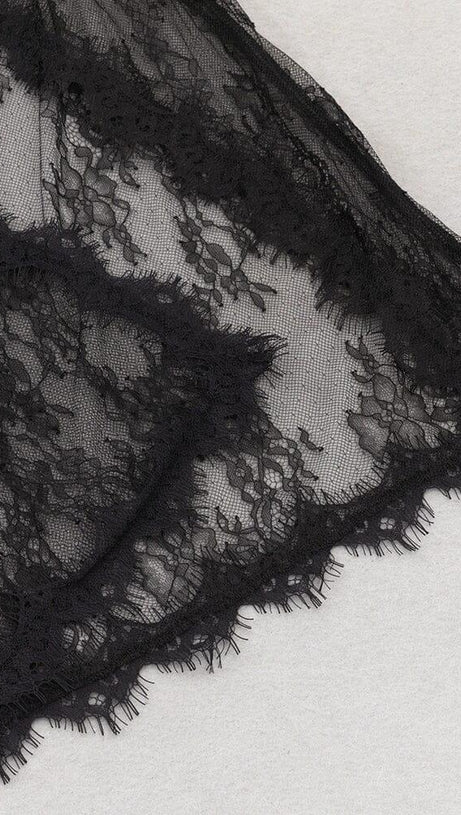 MESH CORSET HALTER MAXI DRESS IN BLACK