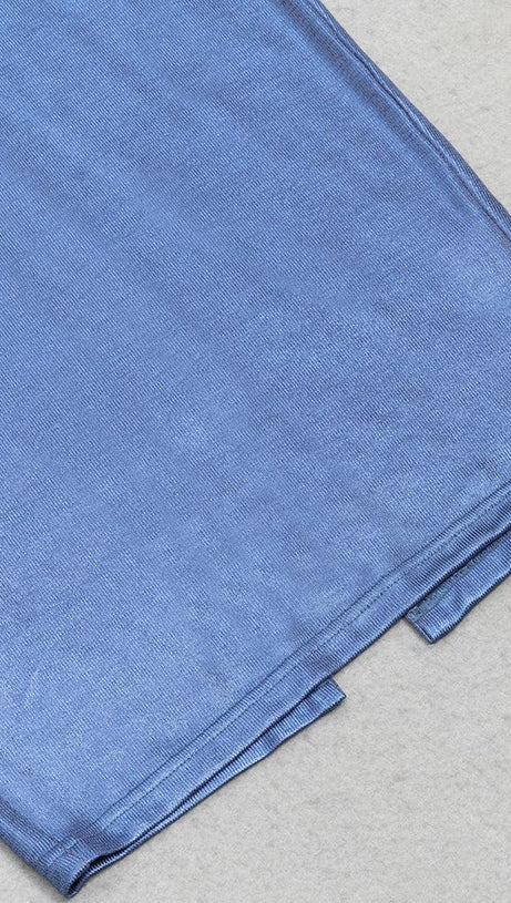 LONG SLEEVE BUSTIER MIDI DRESS IN BLUE