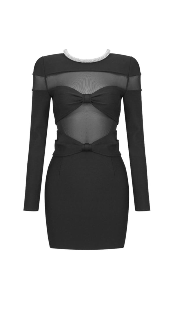 AIIZIE LONG SLEEVE CRYSTAL NECKLINE MINI DRESS - product image