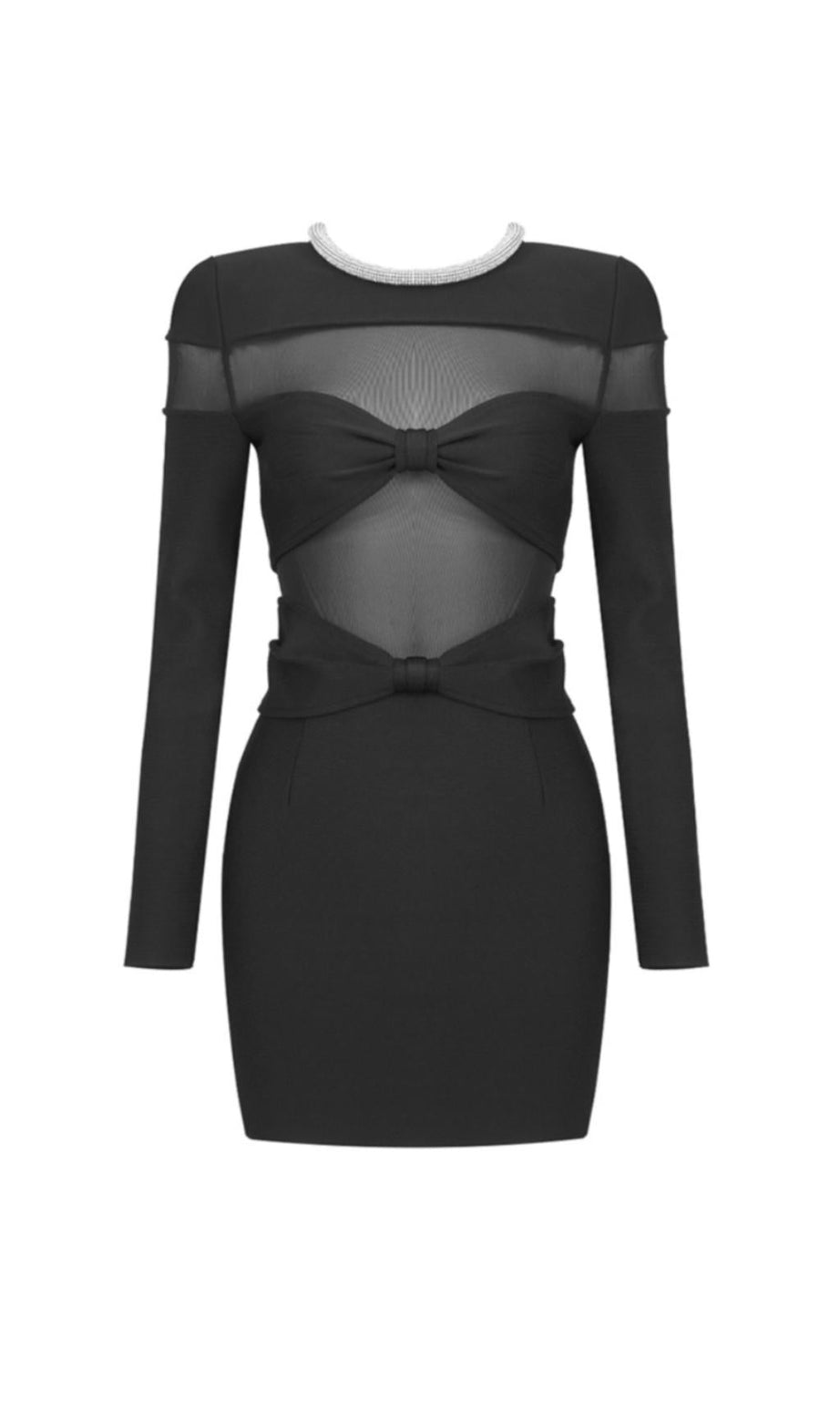 LANGÄRMELIGES MINIKLEID MIT KRISTALLAUSSCHNITT