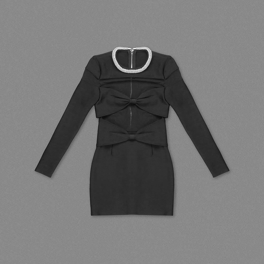 AIIZIE LONG SLEEVE CRYSTAL NECKLINE MINI DRESS - product image