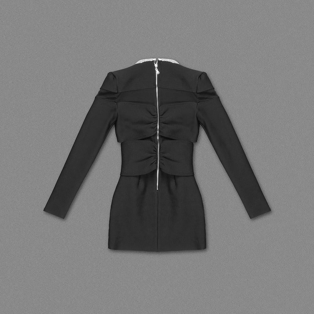 AIIZIE LONG SLEEVE CRYSTAL NECKLINE MINI DRESS - product image