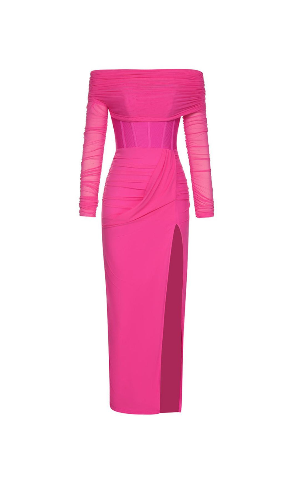 LANGÄRMELIGES DRAPIERTES KORSETT-MAXIKLEID 