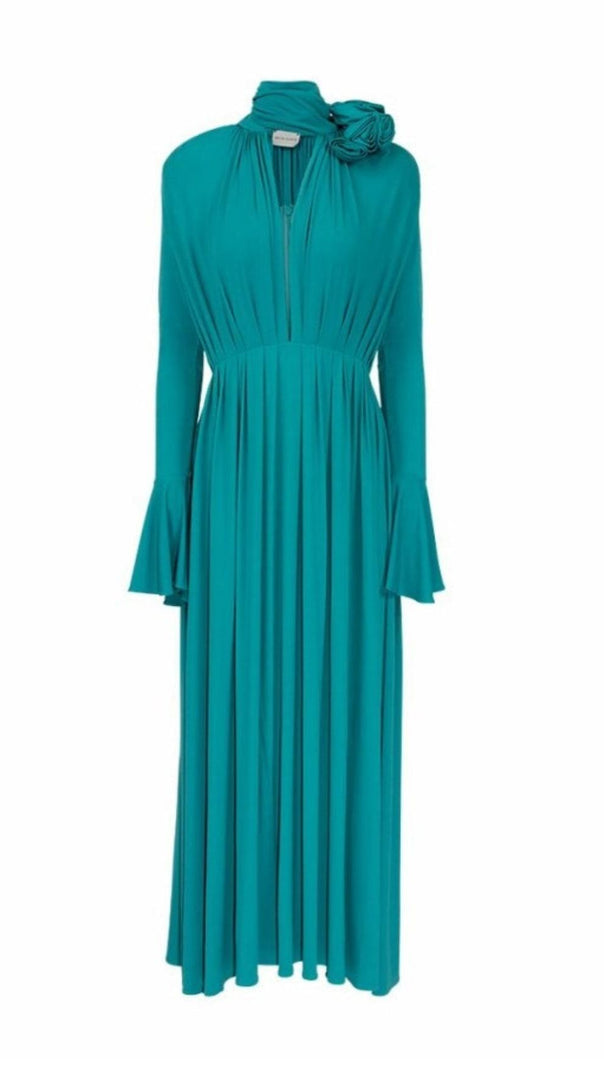 AIIZIE LONG SLEEVE FLOWER EMBELLISHED MAXI DRESS IN BLUE - product image