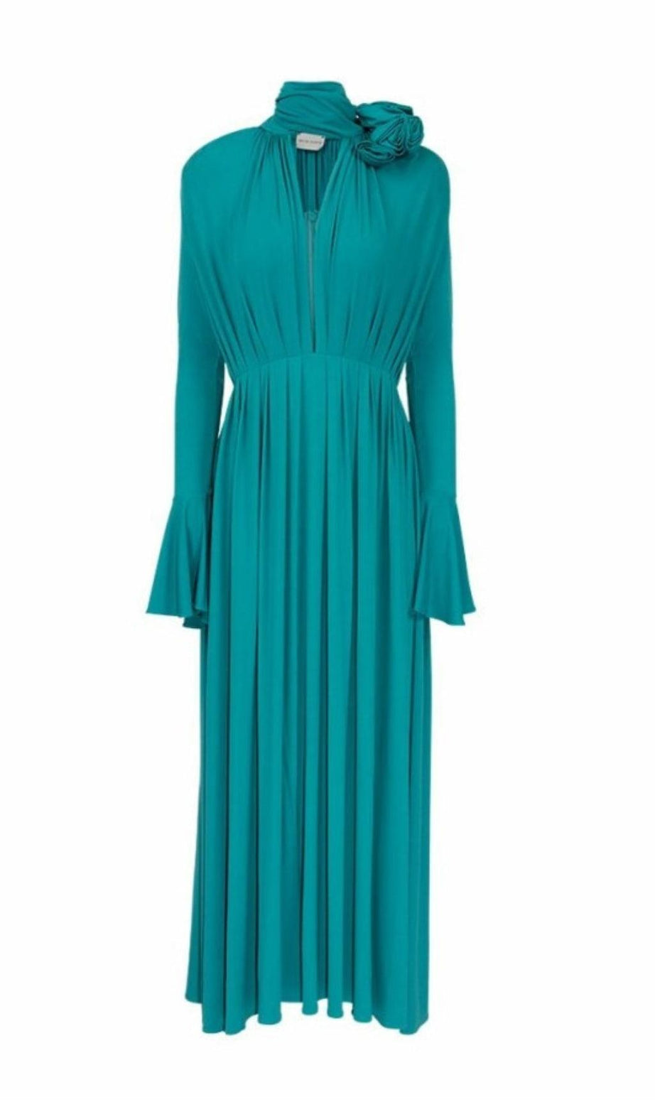 LANGÄRMELIGES MAXIKLEID MIT BLUMENVERZIERUNG IN BLAU