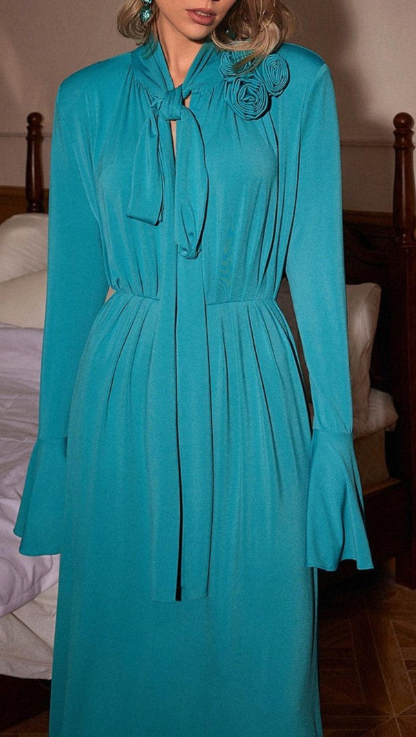 AIIZIE LONG SLEEVE FLOWER EMBELLISHED MAXI DRESS IN BLUE - product image