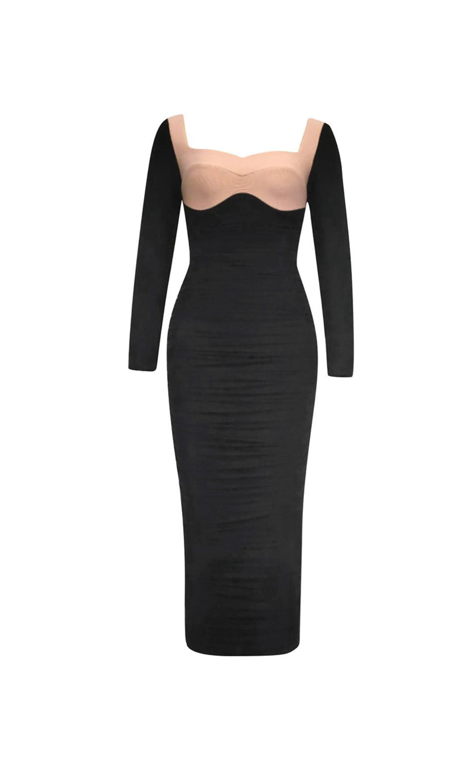 LANGÄRMELIGES MIDIKLEID MIT HOHEM GESPLITTETEM BANDAGE-STIL 