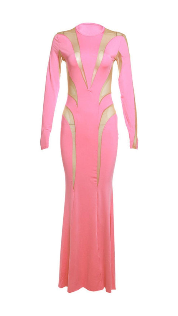 AIIZIE LONG SLEEVE MESH BODYCON MAXI DRESS IN PINK - product image