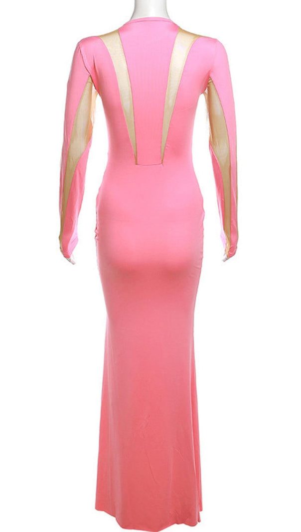AIIZIE LONG SLEEVE MESH BODYCON MAXI DRESS IN PINK - product image