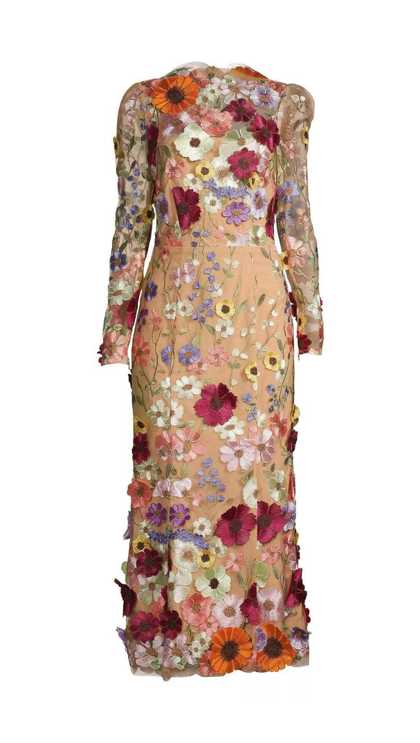 AIIZIE LONG SLEEVE MESH FLOWER MERMAID DRESS IN BLUSH - product image