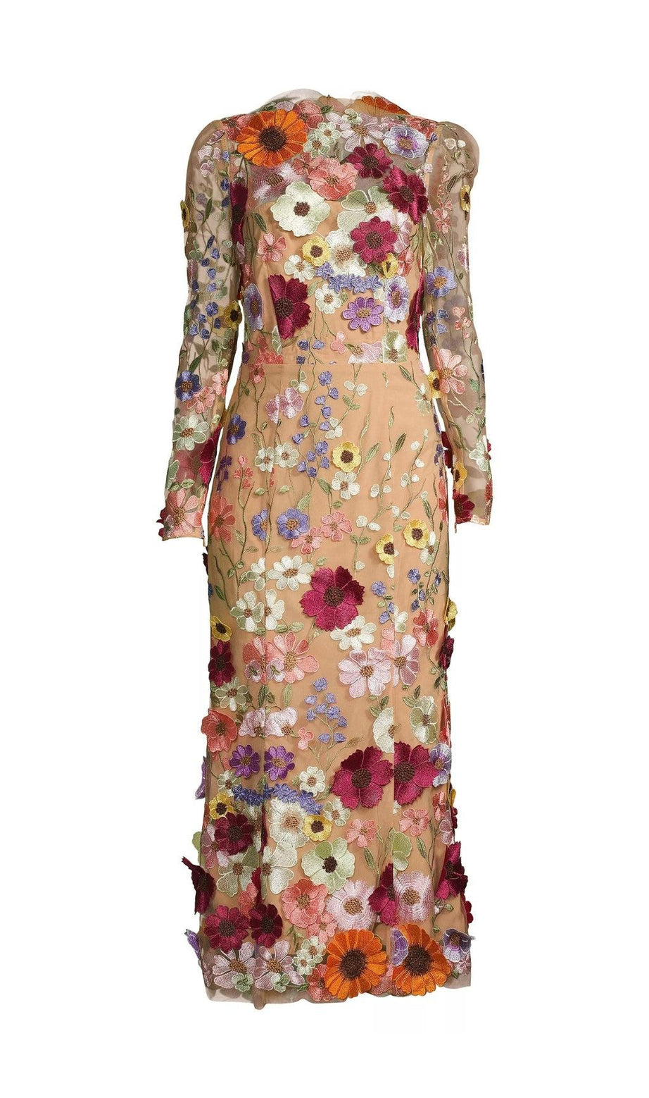 LANGÄRMELIGES MEERJUNGFRAUENKLEID MIT BLUMEN UND NETZ IN ROSA