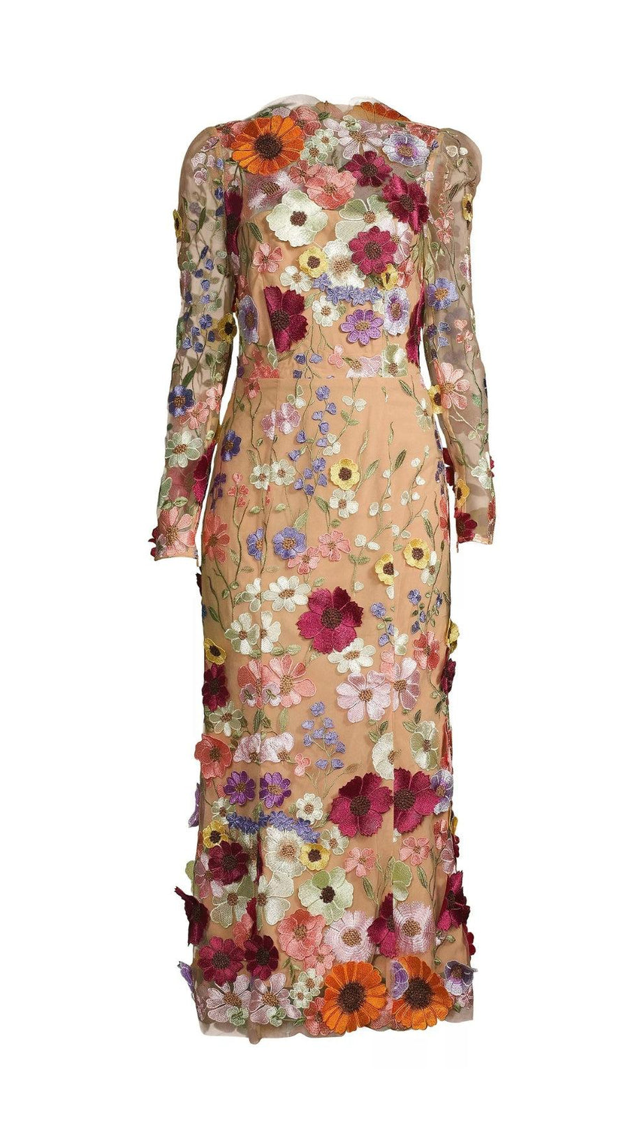 LONG SLEEVE MESH FLOWER MERMAID DRESS IN BLUSH